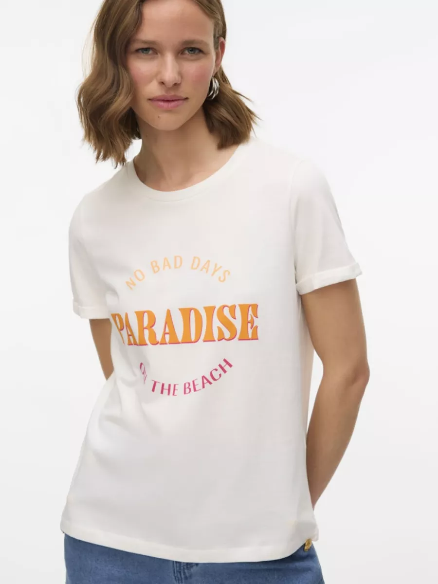 VERO MODA-VMELLA S/S O-NECK T-SHIRT JRS BTQ G-10333613-Paradise-OFF WHITE