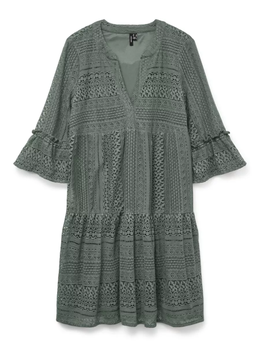 VERO MODA-VMHONEY LACE 3/4 V-NECK TUNIC WVN G-10275875-Laurel Wreath-GROEN
