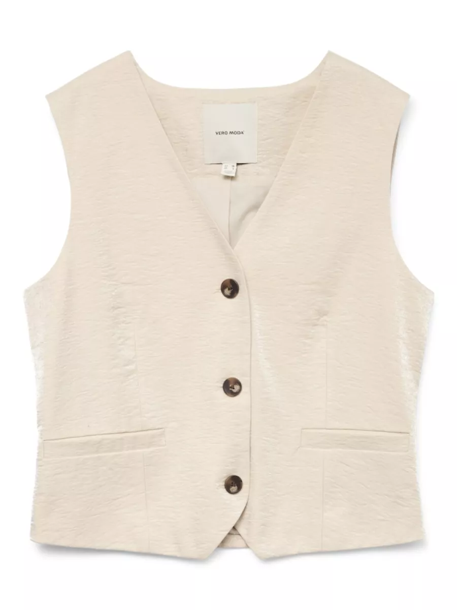 VERO MODA-VMLIANA SL SHINY WAISTCOAT-10328657-Oatmeal-KIT