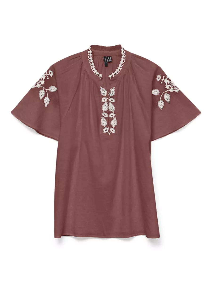 VERO MODA-VMQUINN SS TOP WVN GA-10324598-Marsala-STEEN ROOD