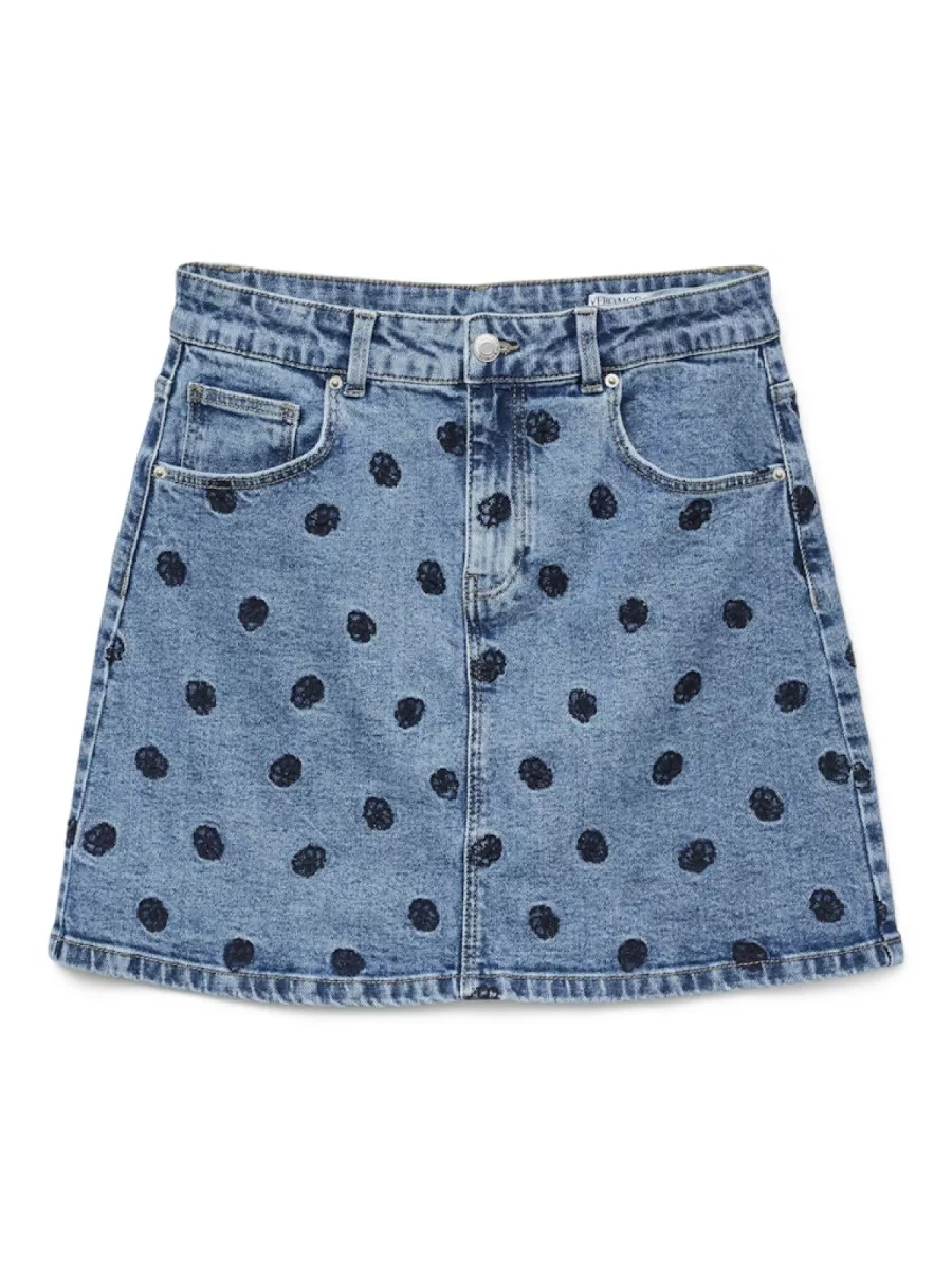 VERO MODA-VMSOLVEIG MR SHORT DNM EMB SKIRT VI-10330427-Medium Blue Denim-BLUE
