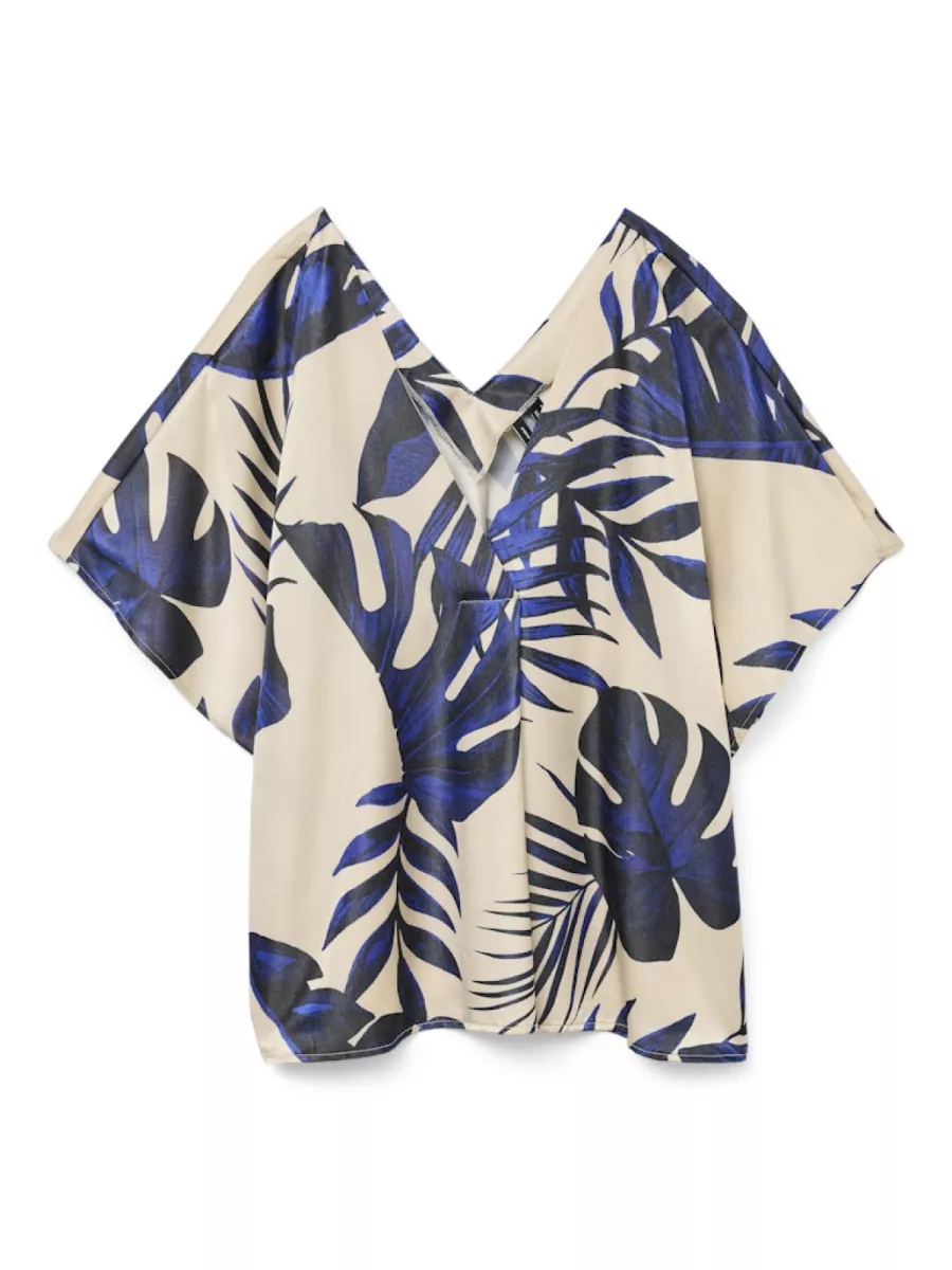 VERO MODA-VMVINA WIDE TOP WVN GA LCS-10333759-Cloud Dancer-BLAUW COMBINATIE