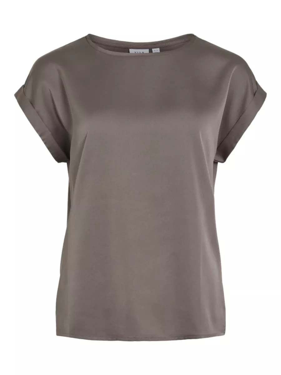 VILA-VIELLETTE S/S SATIN TOP - NOOS-14059563-Falcon-BRUIN