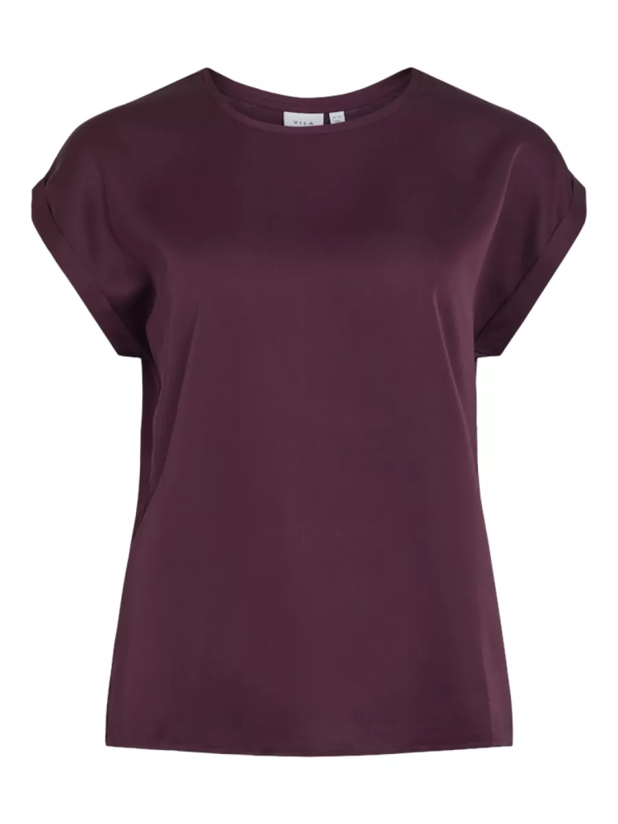 VILA-VIELLETTE S/S SATIN TOP - NOOS-14059563-Fig-BORDEAUX