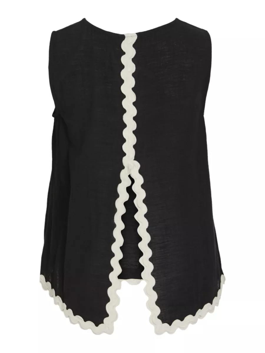 VILA-VIMANDA WAVY O-NECK S/L TOP-14106795-Black Beauty-ZWART