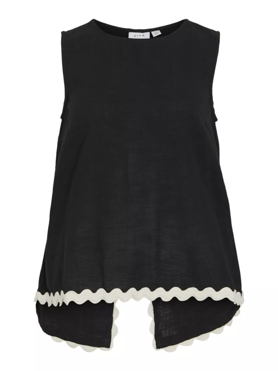 VILA-VIMANDA WAVY O-NECK S/L TOP-14106795-Black Beauty-ZWART