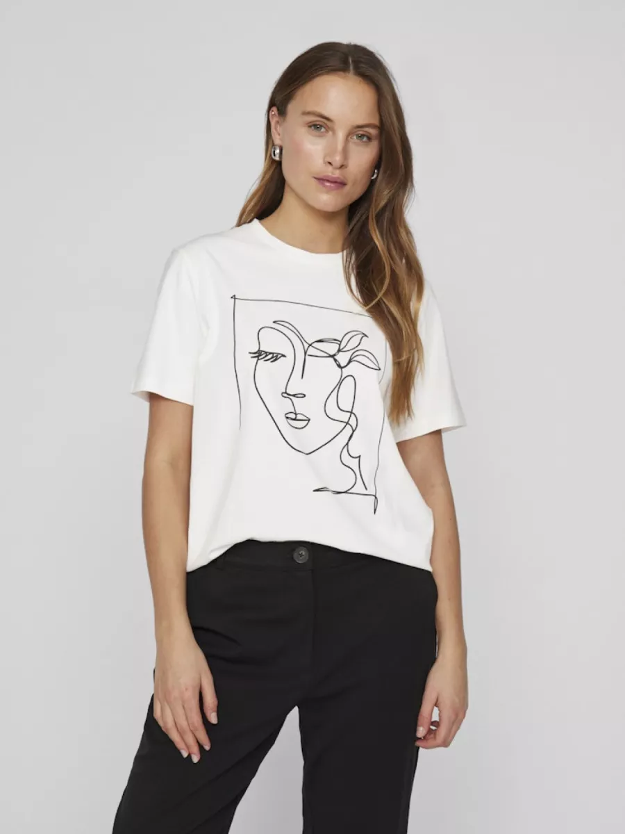 VILA-VISYBILLA O-NECK S/S T-SHIRT/PB-14103247-Snow White-WOL WIT