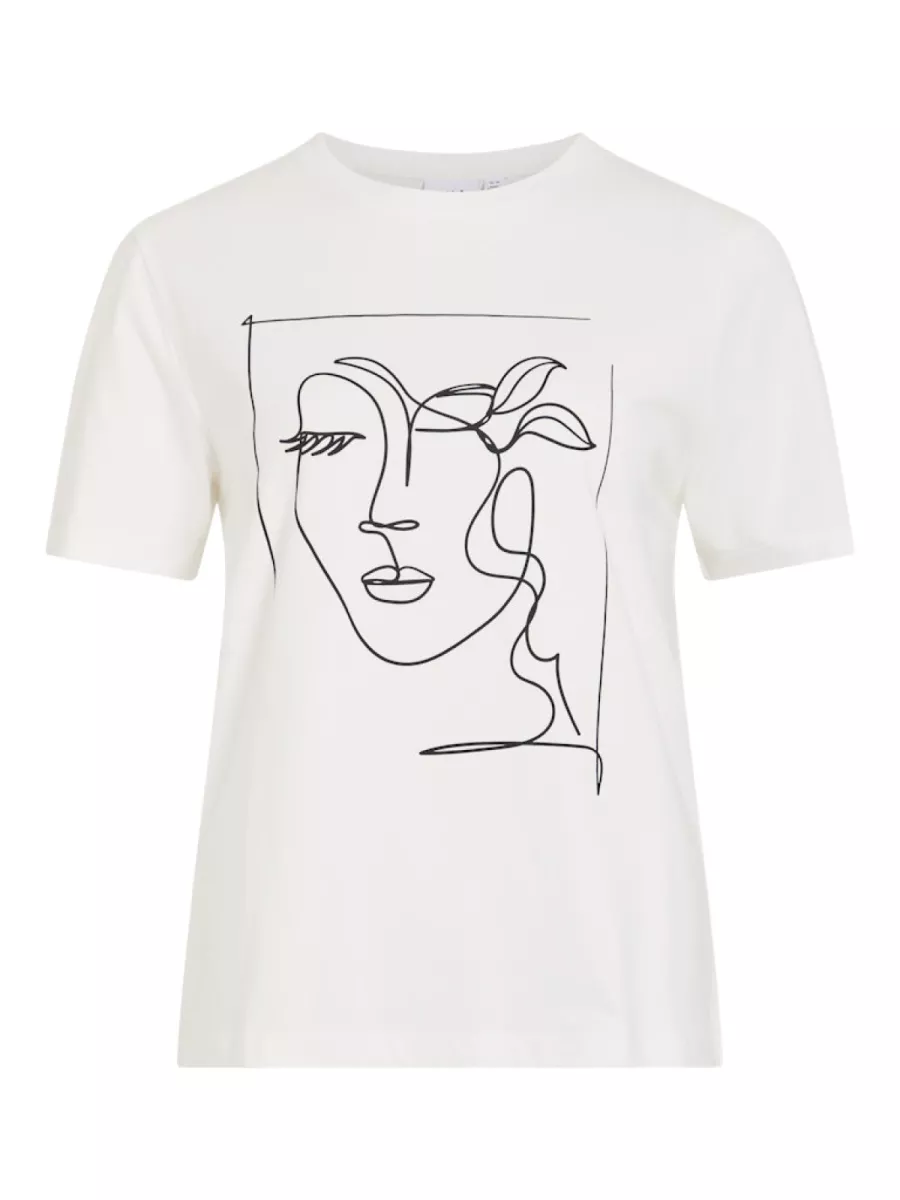VILA-VISYBILLA O-NECK S/S T-SHIRT/PB-14103247-Snow White-WOL WIT