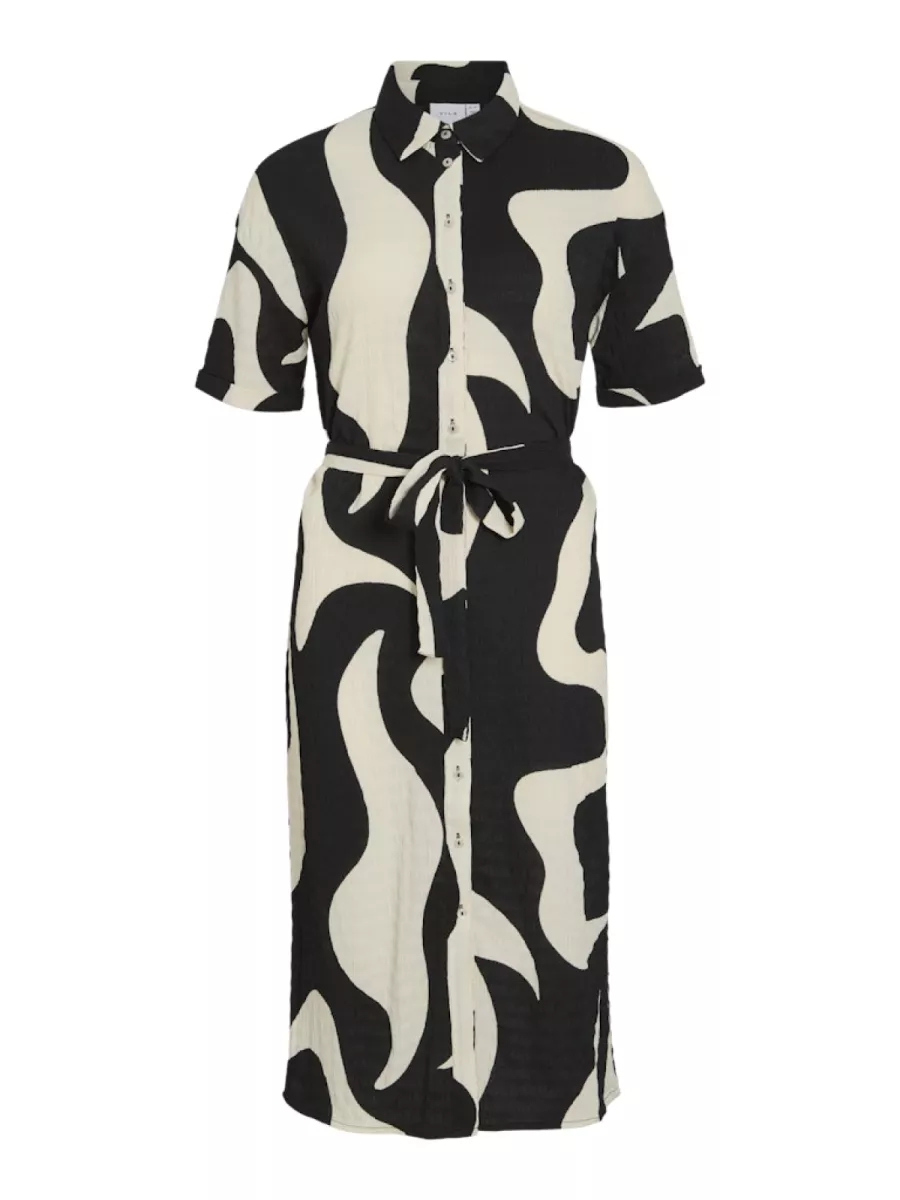VILA-VIZEYA ZERA 2/4 MIDI SHIRT DRESS/DF-14107001-Black Beauty-BLACK
