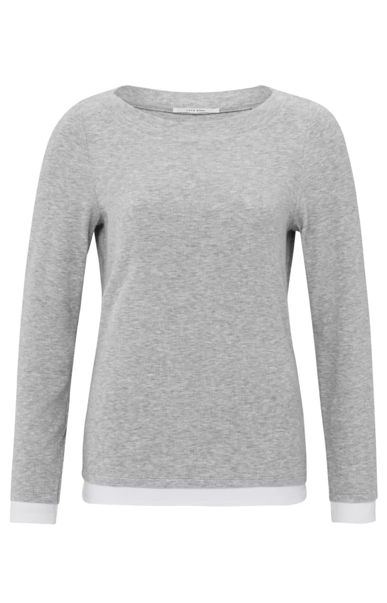 YAYA-Faux-dubbelgelaagde top; Viscose/Elastane-01-709255-501-513052-GRIJS