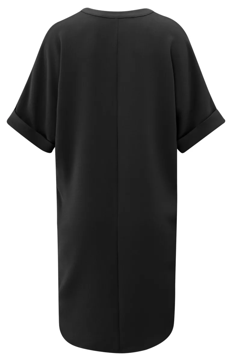 YAYA-Folded short sleeve dress; Polyester-01-601173-505-99989-ZWART