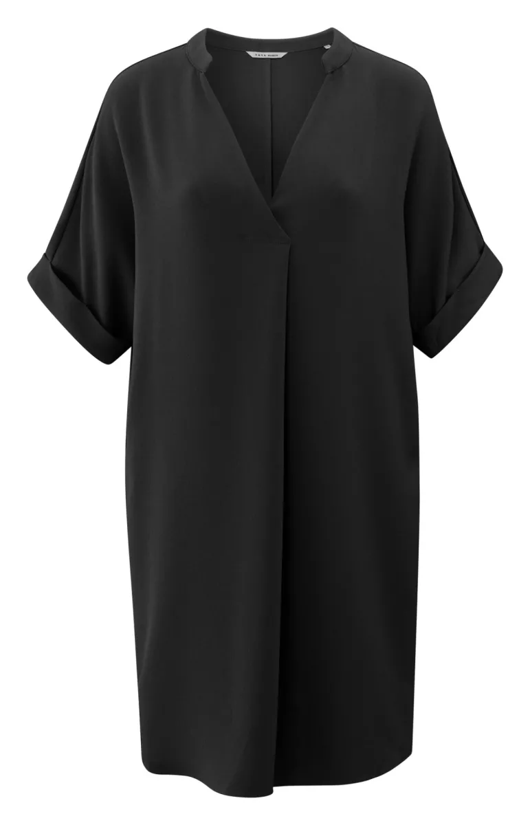 YAYA-Folded short sleeve dress; Polyester-01-601173-505-99989-ZWART