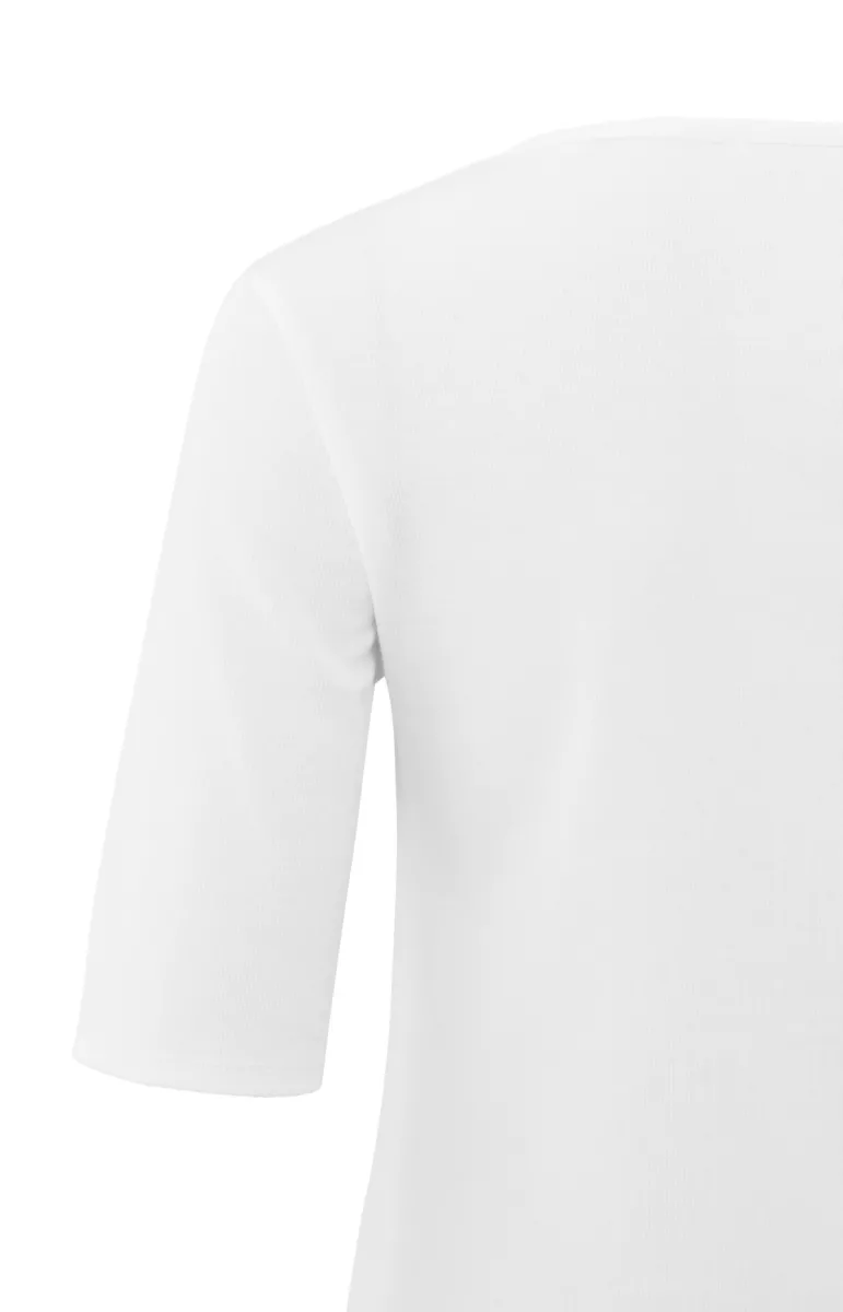 YAYA-Geribd T-shirt met ronde hals; Cotton/Elastane-01-719063-501-00000-OFF WHITE