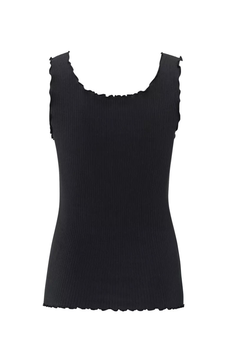 YAYA-Singlet with frilled seams; Cotton/Modal/Elastane-01-729027-505-99989-ZWART COMBINATIES
