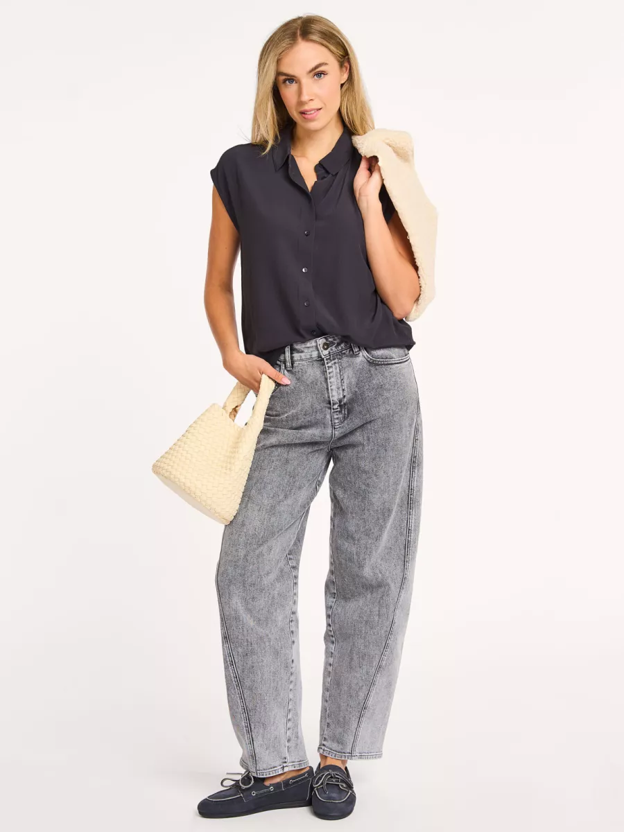 By-bar-Kiek Viscose Top-109052-701 Graphite-DONKER GRIJS/GRAFIET