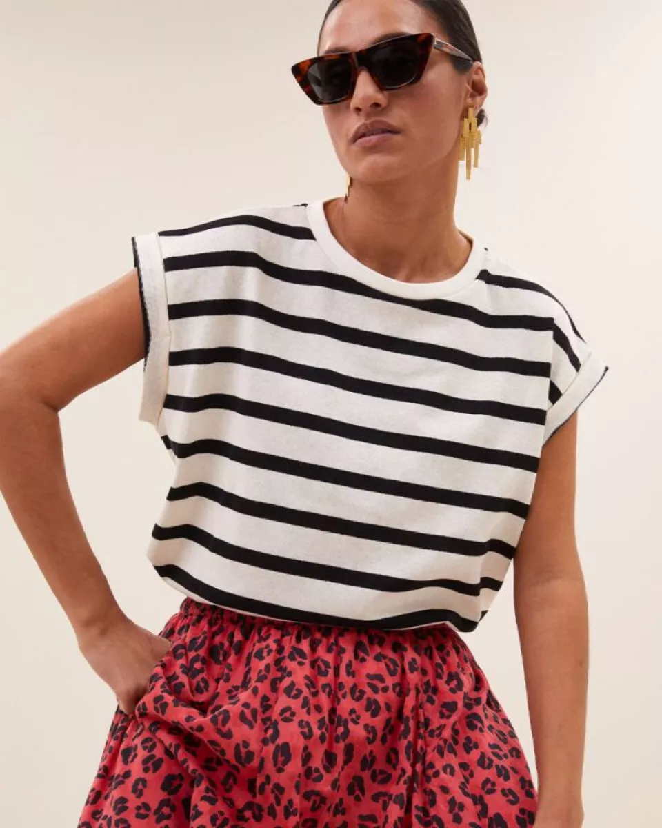 By-bar-Tobi Stripe Top-25511023-806 Grain Black Stripe-ZWART COMBINATIES