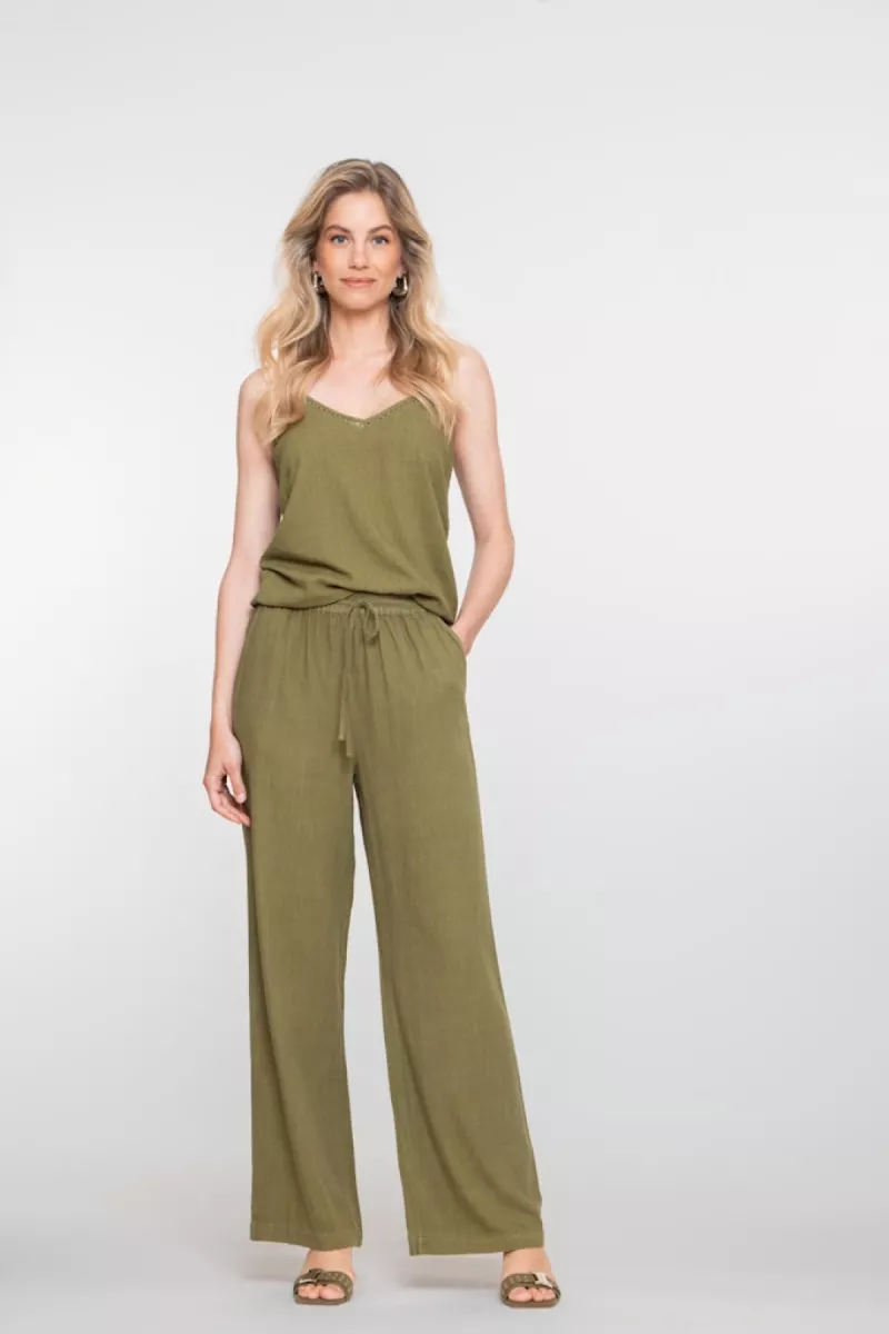 GEISHA-Pants fake linen-51340-21-530 Evergreen-GROEN