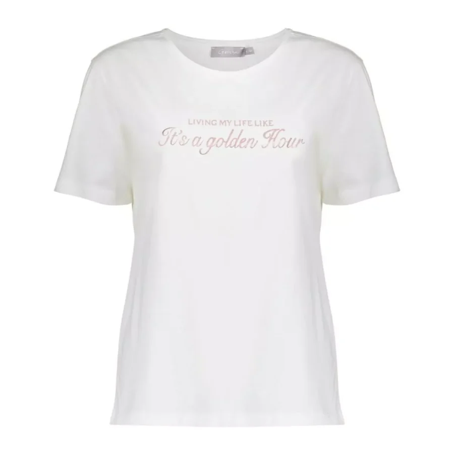 GEISHA-T-shirt golden hour-52064-40-000 White pink-WIT