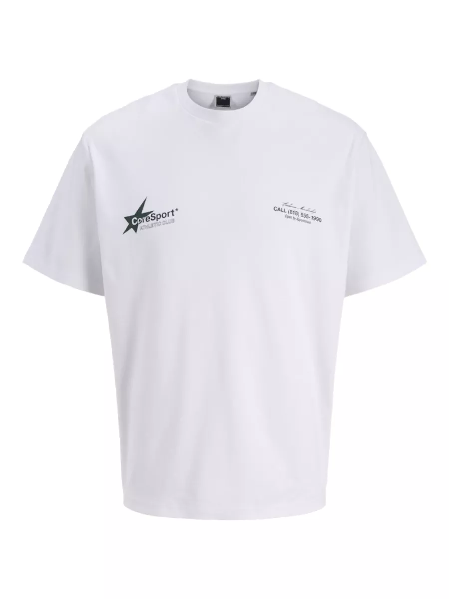 JACK & JONES-JCOATHLETICO GRAPHIC TEE SS CN SS25-12285727-Bright white Only front print-WIT