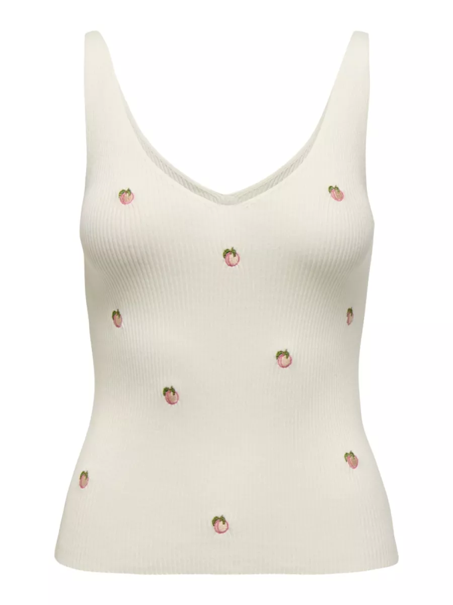 ONLY-JDYNANNA S/L EMBROIDERY TOP KNT-15257194-Peach Embroidery-CREME