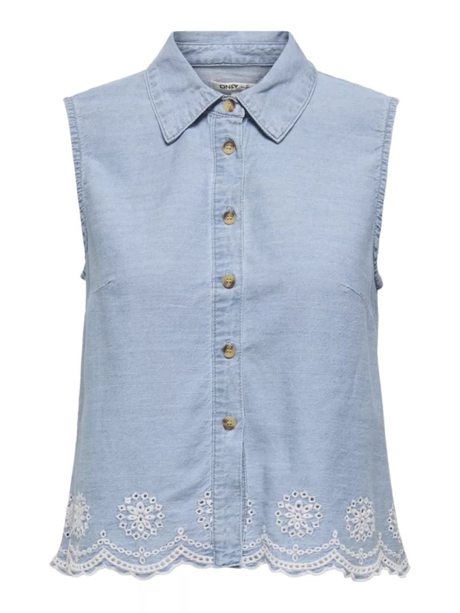ONLY-ONLMOON S/L BROD ANGLAISE DNM SHIRT-15348191-Light Blue Denim-LICHT BLAUW