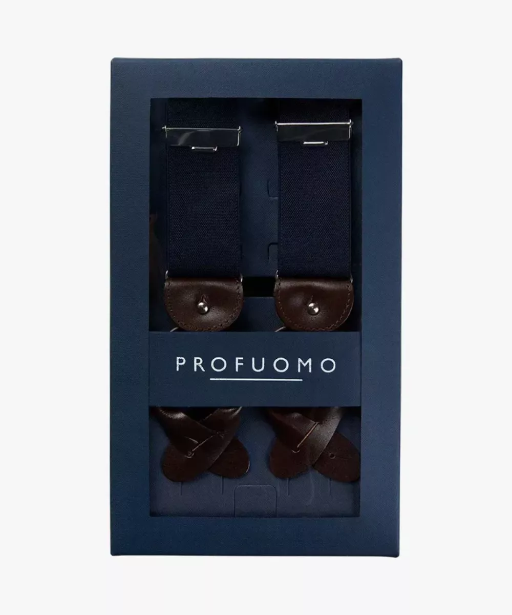 Profuomo-Braces solid camel-PP1L00001B-410 Navy-NAVY
