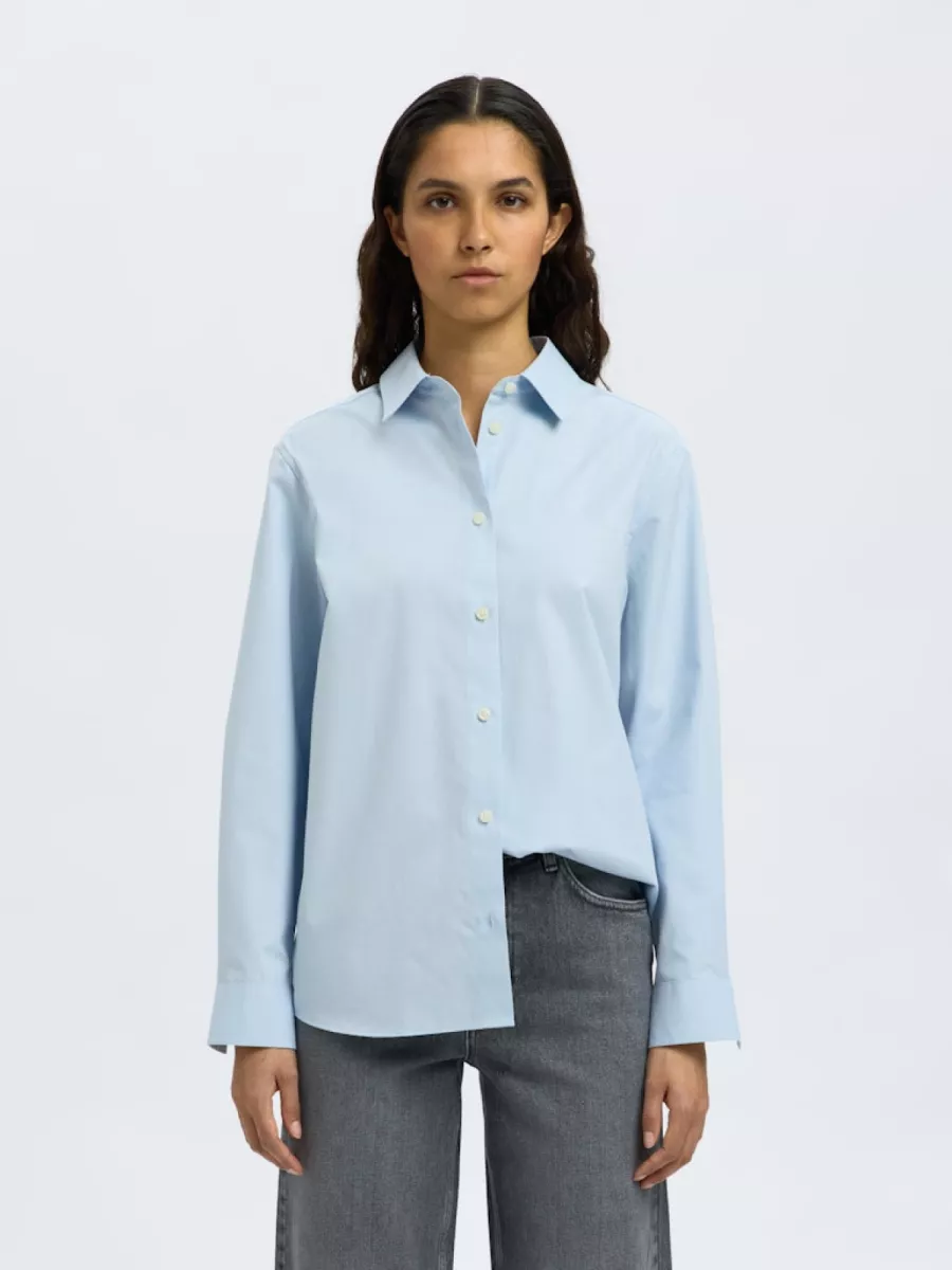 Selected Femme-SLFESTER LS RELAXED SHIRT NOOS-16098133-Cashmere Blue-BLUE