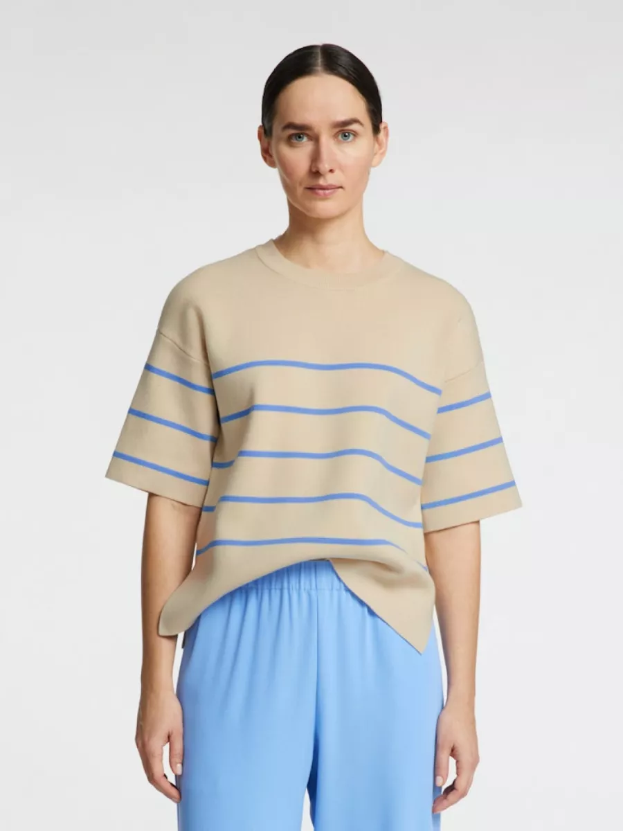 Selected Femme-SLFLIVA 2/4 KNIT O-NECK NOOS-16092337-Cornflower Blue-CREME