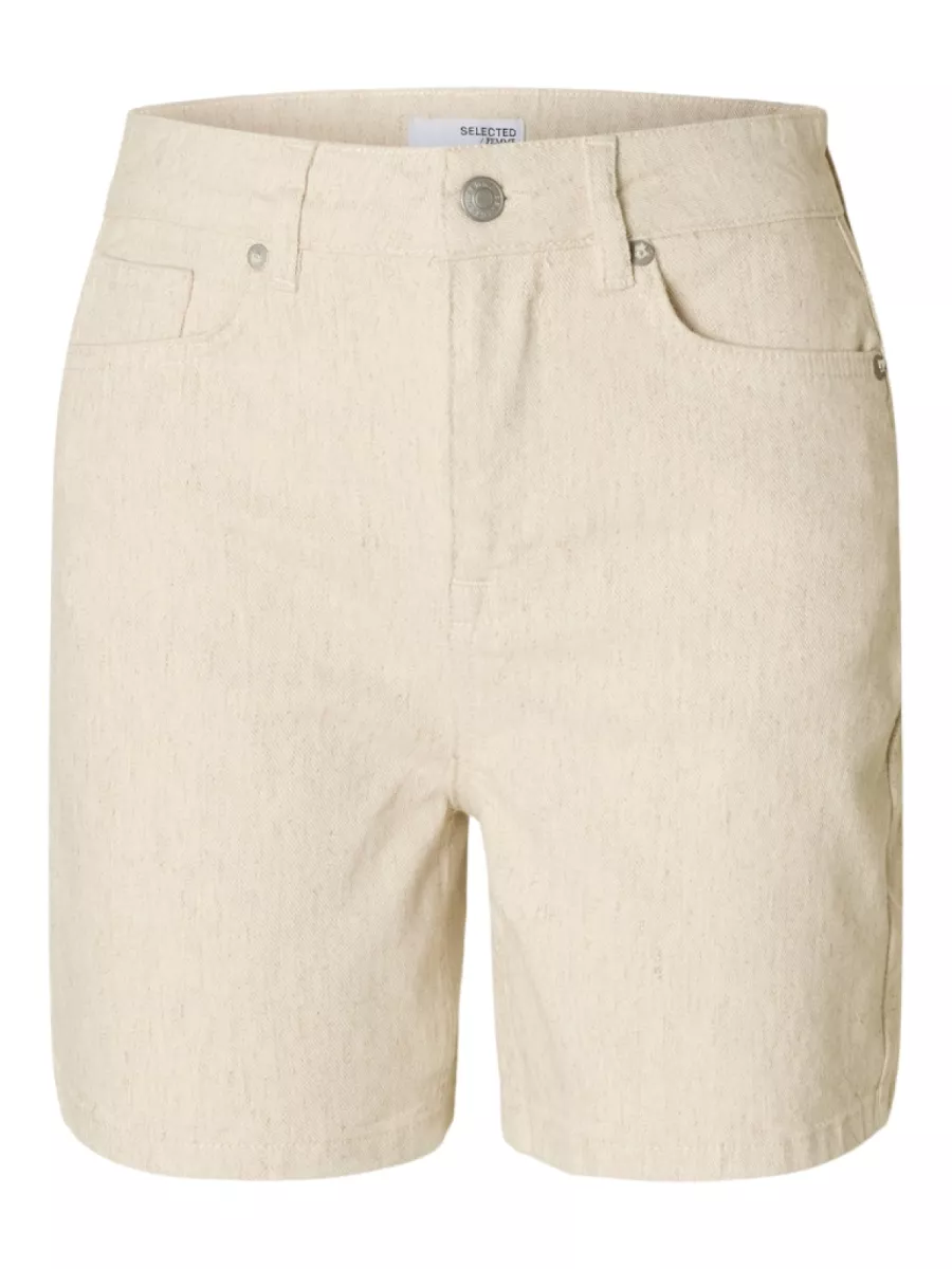 Selected Femme-SLFUNA-KRISTA HW DENIM SHORTS-16097716-Egret-CREME
