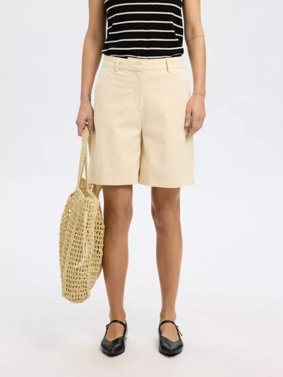 Selected Femme-SLFVIENNA HW WIDE SHORTS-16097726-Birch-CREME