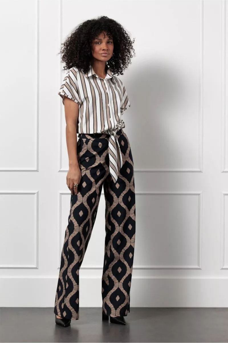 STUDIO ANNELOES-Lena stripe blouse-12866-2214 latte/kit-CAFE