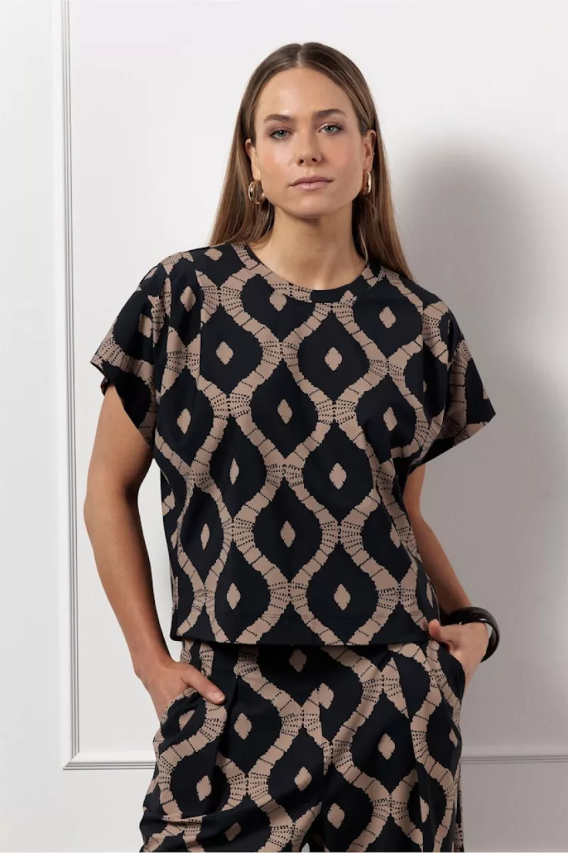 STUDIO ANNELOES-Renske batik top-12873-9022 black/latte-ZWART