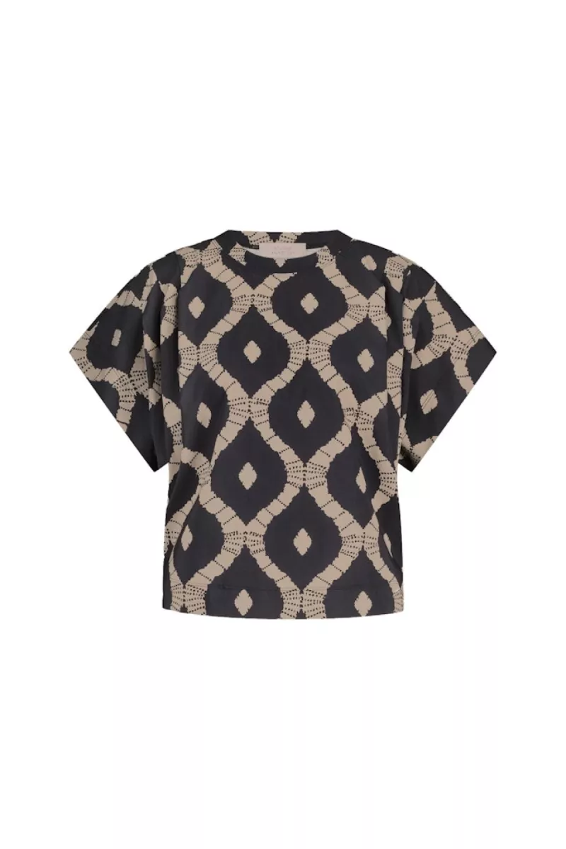 STUDIO ANNELOES-Renske batik top-12873-9022 black/latte-ZWART