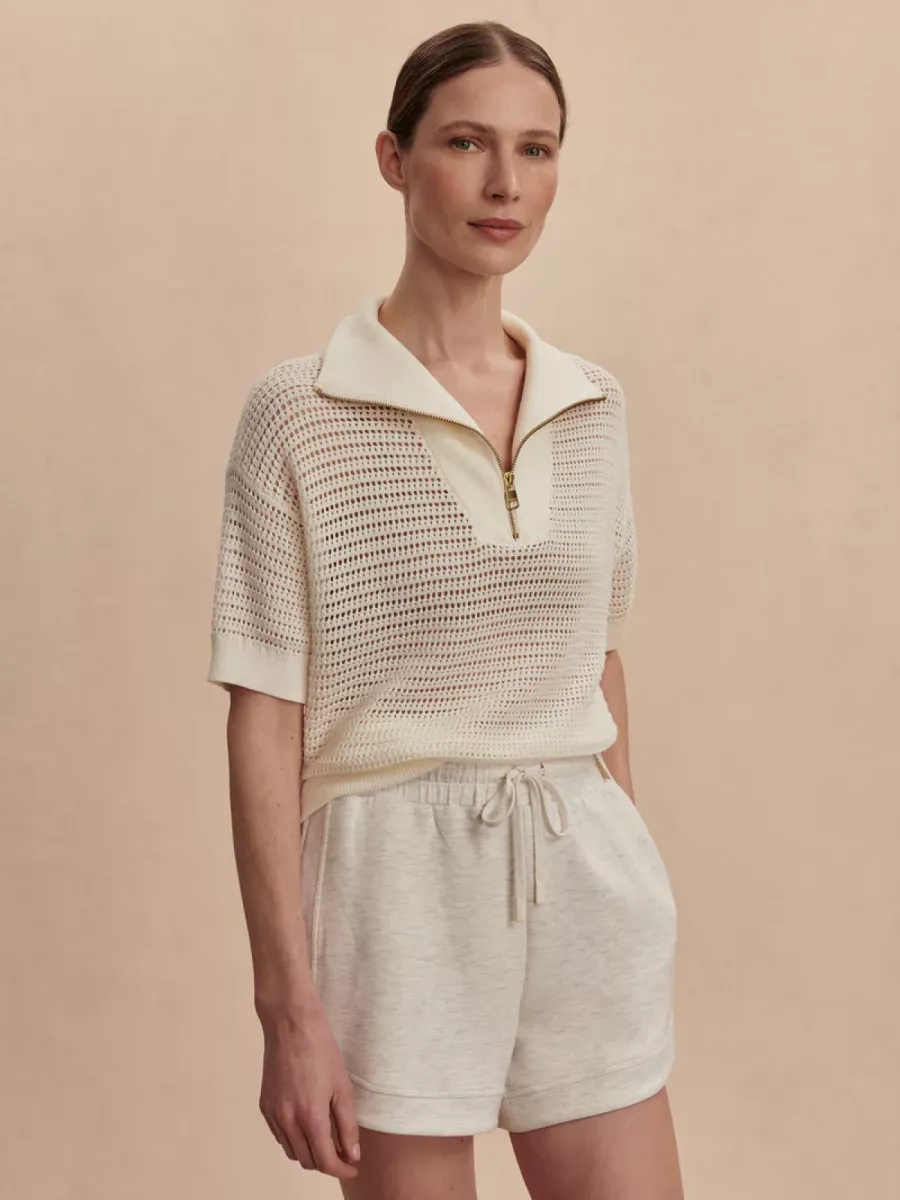 Varley-Nali half zip knit top-VAR02706-Egret-OFF WHITE