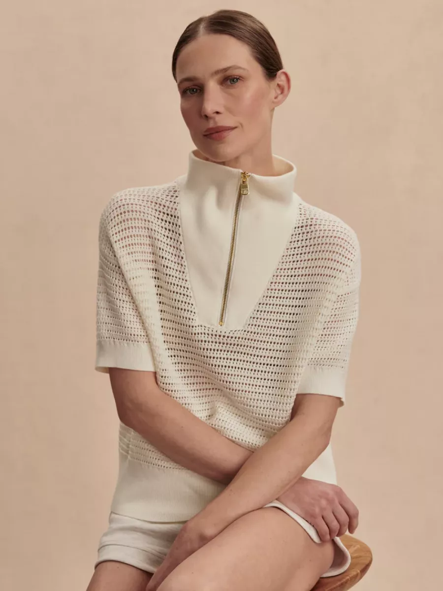 Varley-Nali half zip knit top-VAR02706-Egret-OFF WHITE