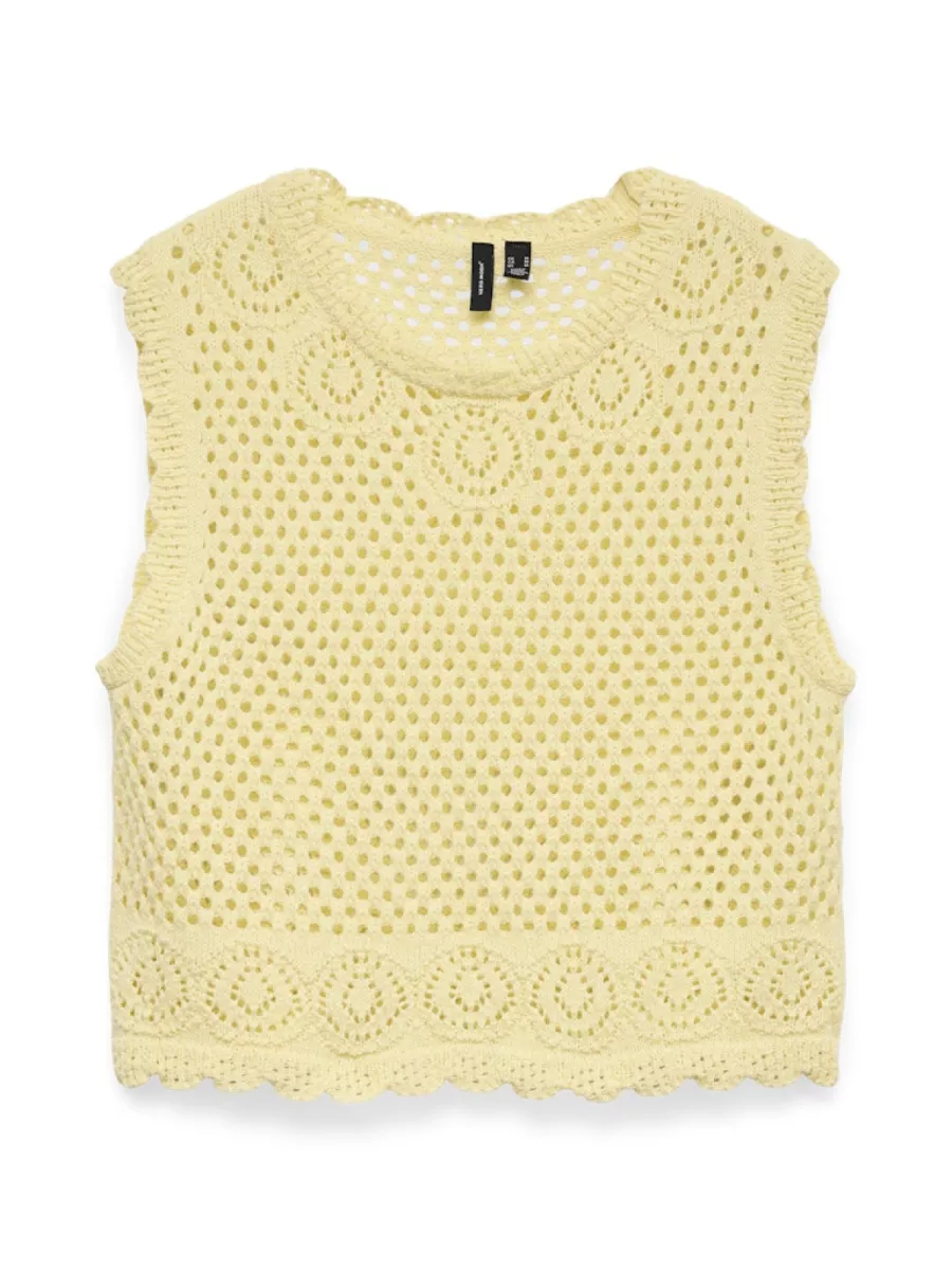VERO MODA-VMAURELIA SL CROCHET TOP EXP-10344180-Pale Banana-GEEL