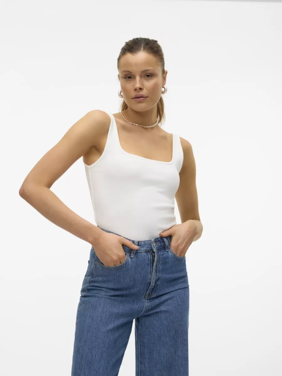 VERO MODA-VMCHLOE SL SHORT SQUARE TOP GA JRS-10306895-Cloud Dancer-OFF WHITE