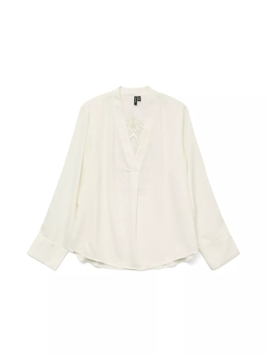 VERO MODA-VMELENOR LS EMB TOP WVN GA-10329485-Cloud Dancer-CREME