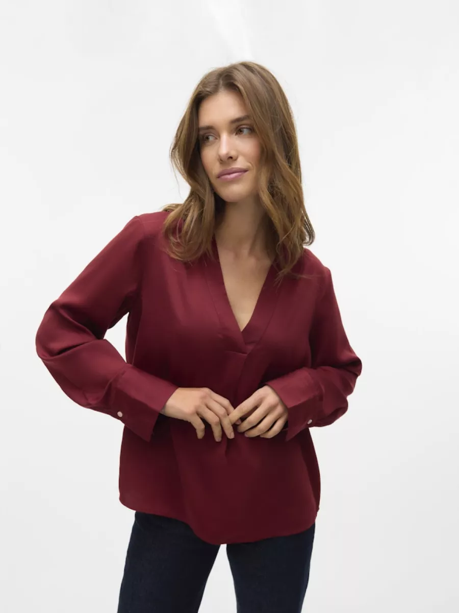 VERO MODA-VMELENOR LS EMB TOP WVN GA-10329485-Syrah-BORDEAUX
