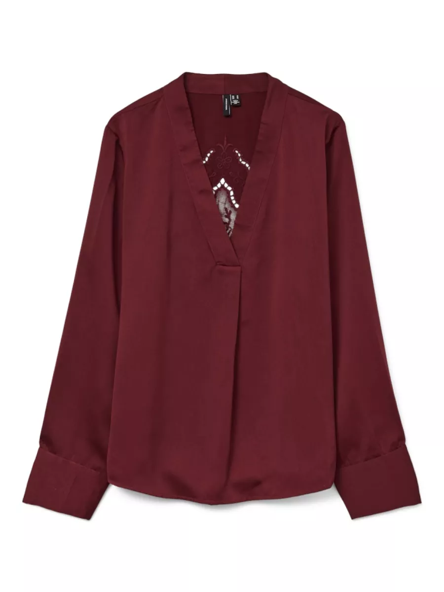 VERO MODA-VMELENOR LS EMB TOP WVN GA-10329485-Syrah-BORDEAUX