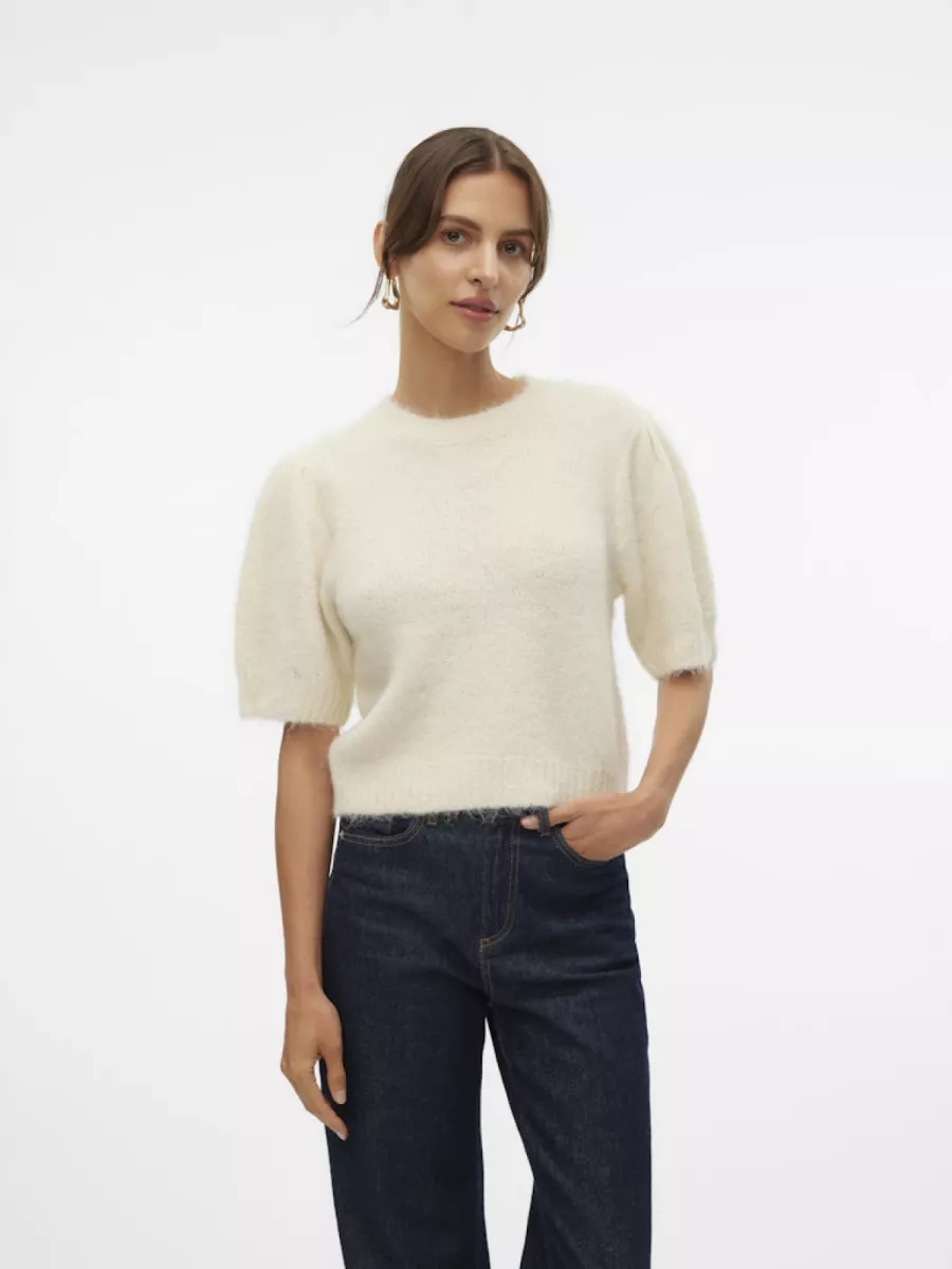 VERO MODA-VMNOVAH SS O-NECK PUFF PULLOVER GA-10320494-Birch-CREME