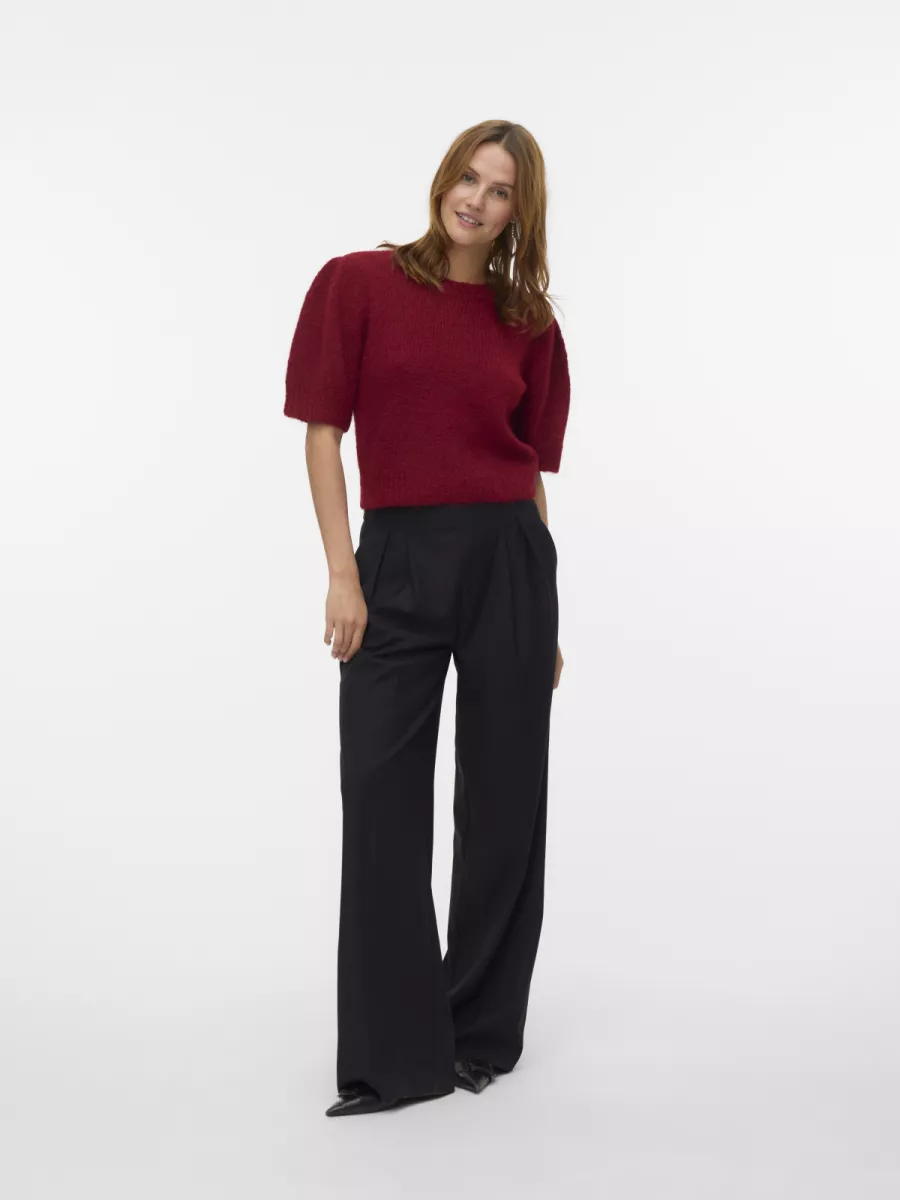 VERO MODA-VMNOVAH SS O-NECK PUFF PULLOVER GA-10320494-Winetasting-BORDEAUX
