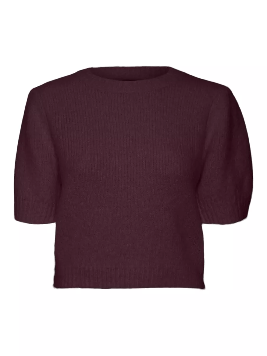 VERO MODA-VMNOVAH SS O-NECK PUFF PULLOVER GA-10320494-Winetasting-BORDEAUX