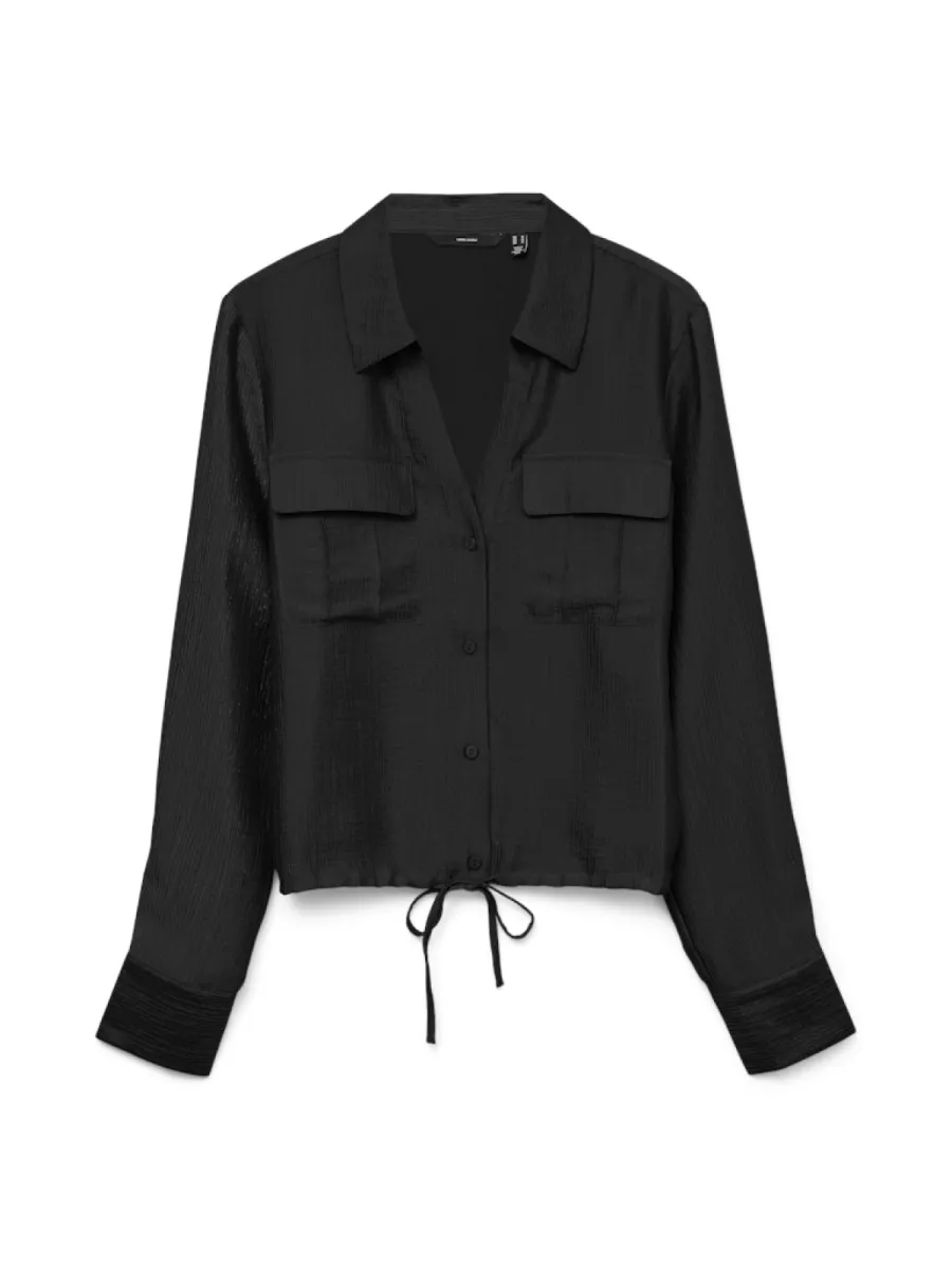 VERO MODA-VMTOMA LS TIE SHIRT WVN-10329452-Black-BLACK