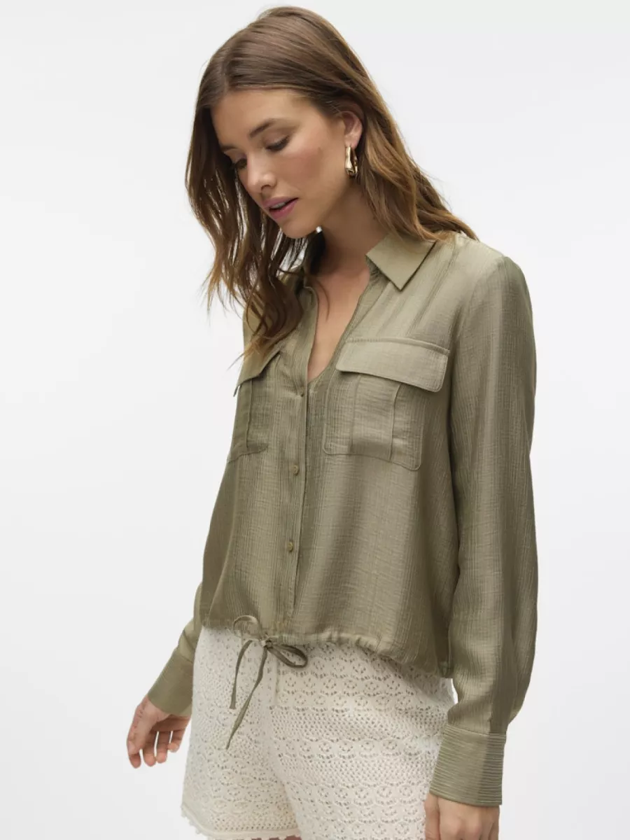 VERO MODA-VMTOMA LS TIE SHIRT WVN-10329452-Mermaid-ZEE GROEN