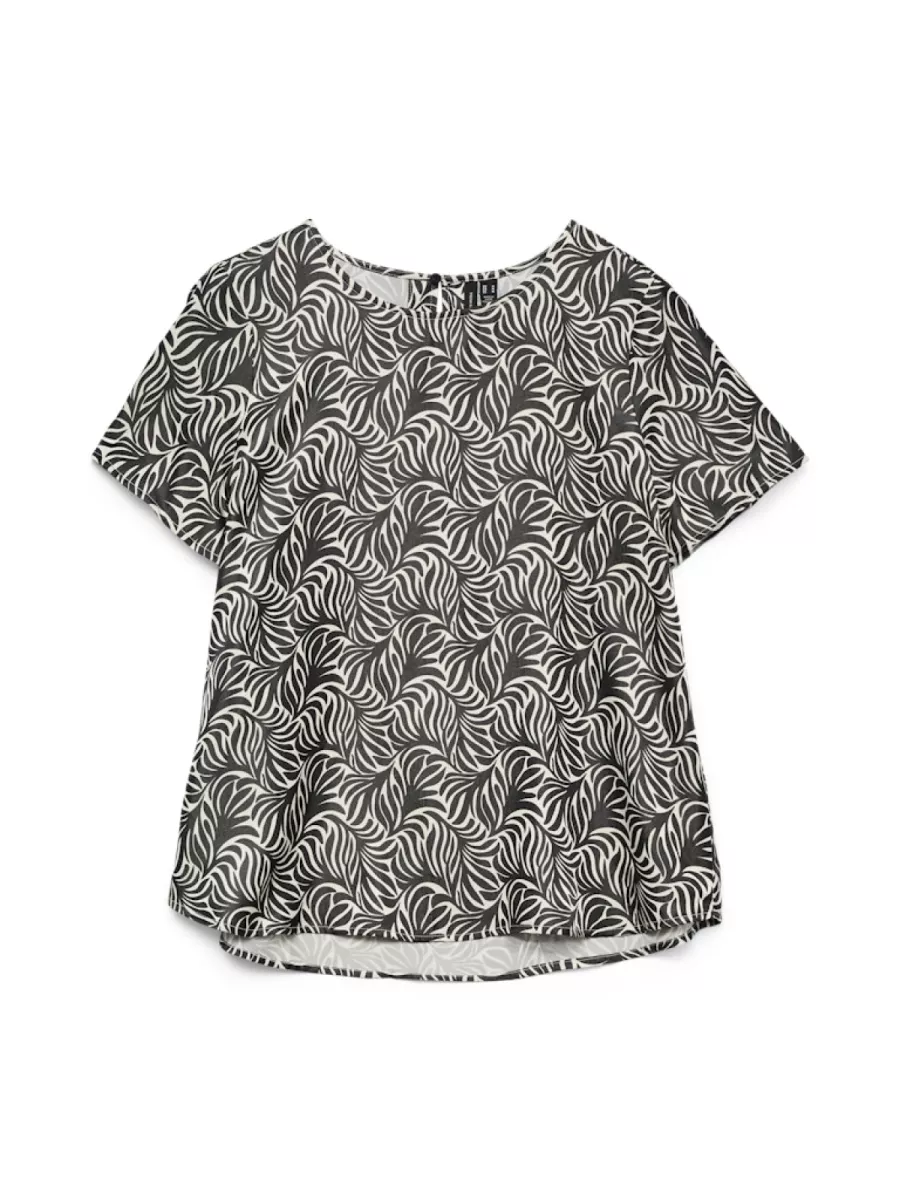 VERO MODA-VMVINA SS O-NECK TOP WVN GA-10336804-Black Graphic-CREME