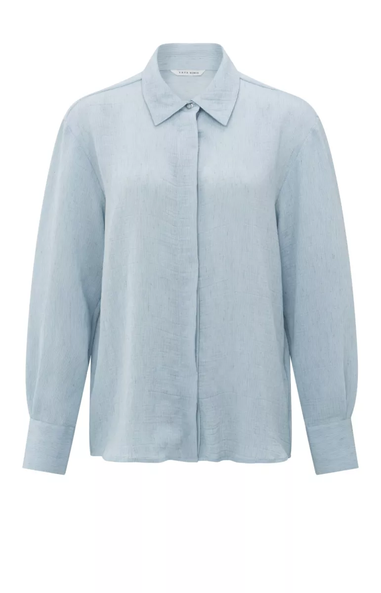 YAYA-Blouse with snap buttons; Viscose/Polyamide/Linen; 99992-01-201159-506-99992-BLUE