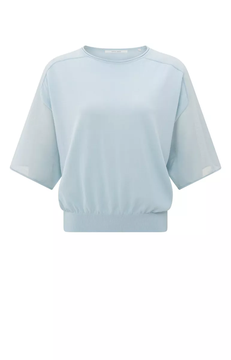 YAYA-Boatneck sweater with transpar; Viscose/Polyamide; 99992-01-000475-506-99992-BLUE