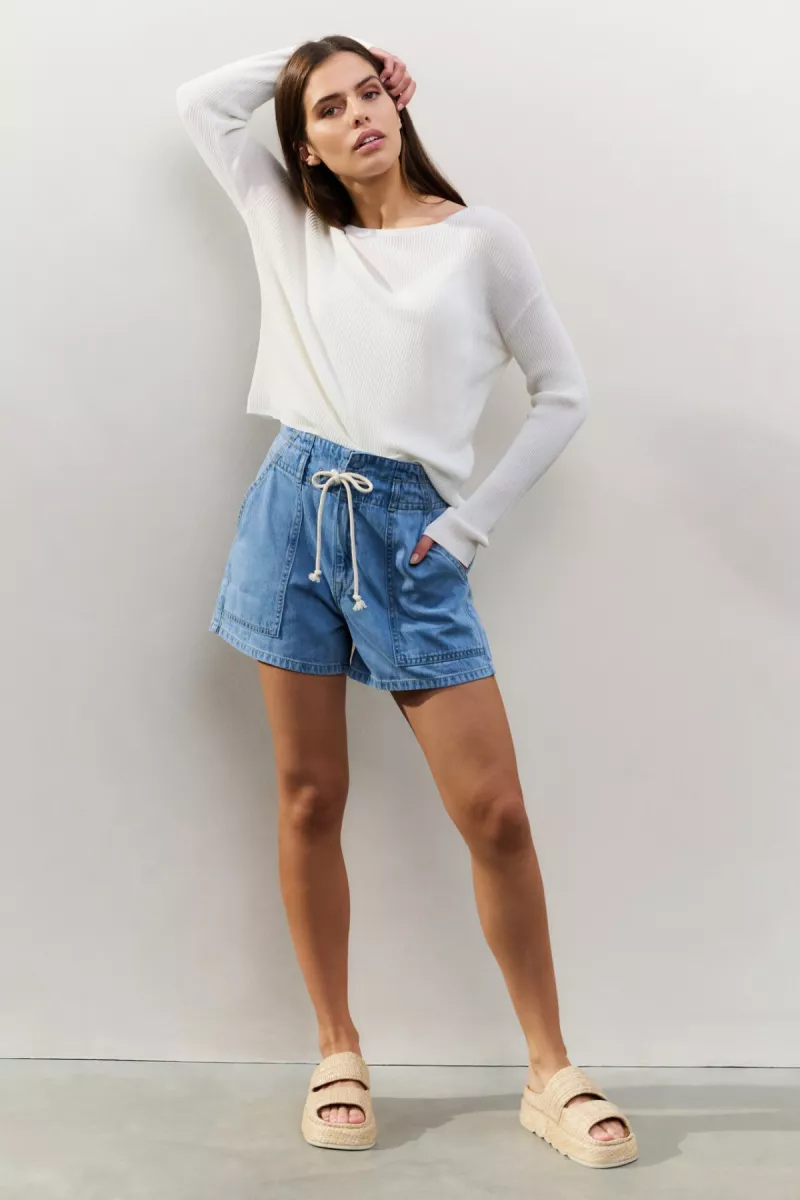 YAYA-Denim shorts with drawstring; Cotton/Lyocell; 01111-01-321026-506-01111-BLUE