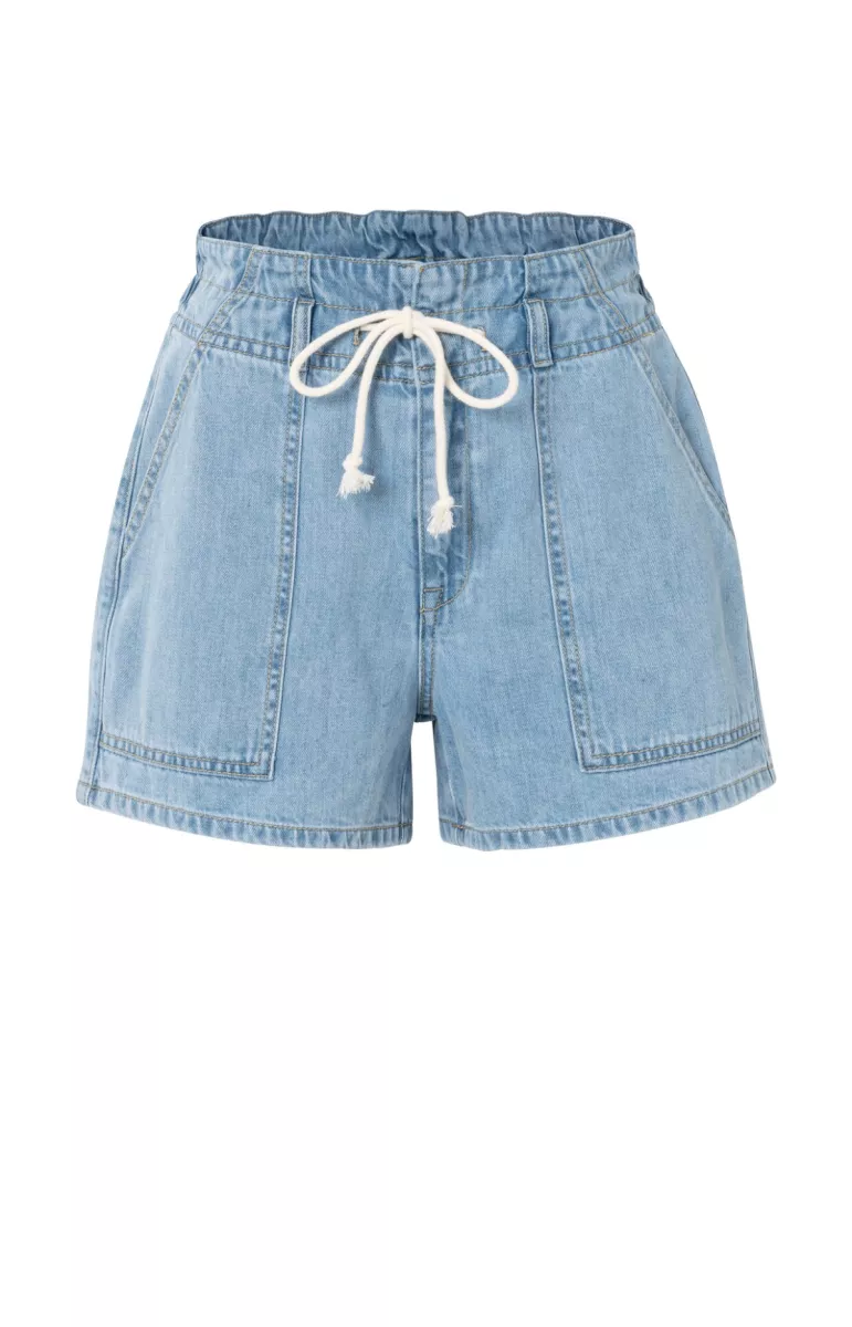 YAYA-Denim shorts with drawstring; Cotton/Lyocell; 01111-01-321026-506-01111-BLUE